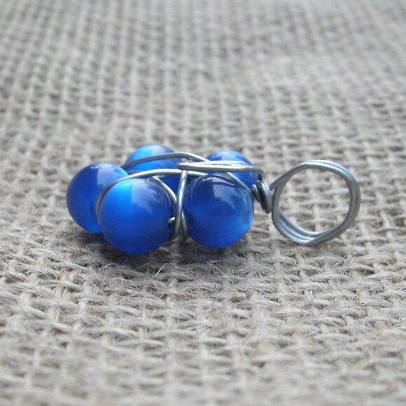 Handmade Blue Aqua Aura Beads Star Flower Pentacle Pendant - Picture 4 of 8